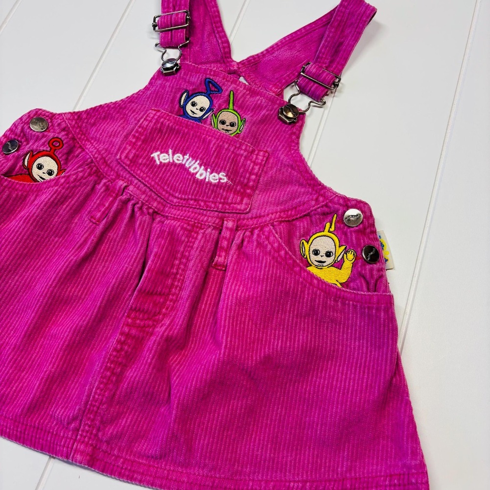 Vintage Teletubbies Embroidered Hot Pink Corduroy Overall Dress, Size 3T - Picture 5 of 15